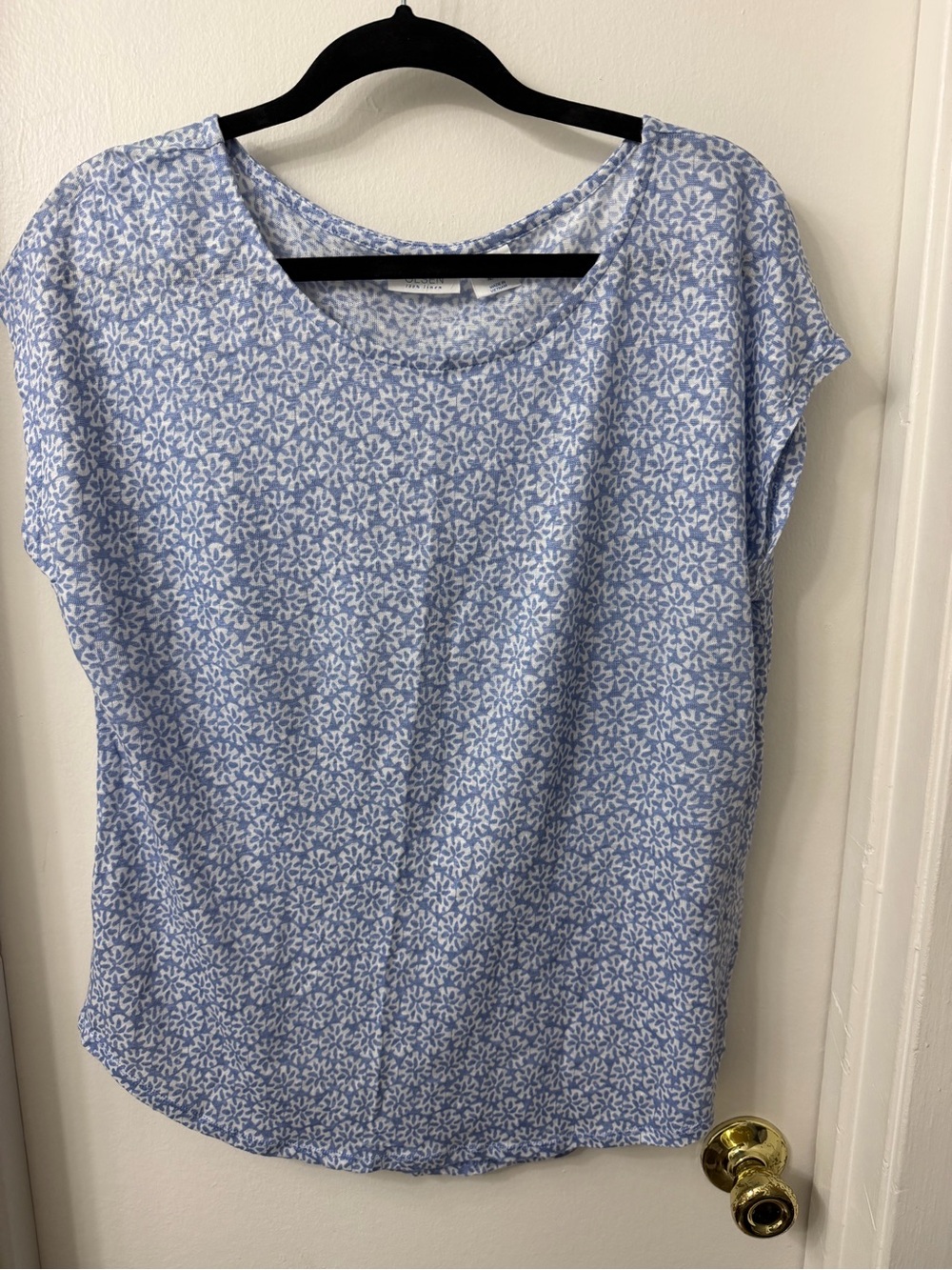 Sigrid Olsen Light Blue Floral Cap-Sleeve Blouse
